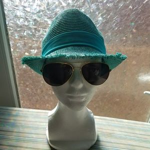 Turquoise Detail Trim Straw Fedora